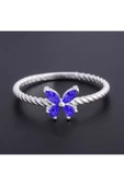 Saks Mavi Renkli Zirkon Taşlı Çıtır Kelebek Model Yüzük 925 Ayar Gümüş thumbnail 2