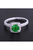 Yeşil Renkli Yuvarlak Tek Taş Yüzük 925 Ayar Gümüş thumbnail 2