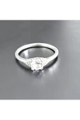 Yuvarlak Ince Tek Taş Yüzük 925 Ayar Gümüş - 2