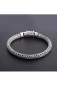925 Ayar Gümüş Ayarlanabilir Unisex Oksitli & Örme Bileklik thumbnail 2