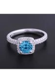 Mavi Renkli Yuvarlak Tek Taş Yüzük 925 Ayarr Gümüş thumbnail 1
