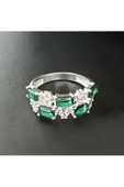 Yeşil Ve Beyaz Renkli Baget Taşlı Yüzük 925 Ayar Gümüş thumbnail 1