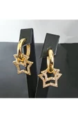 Zirkon Taşlı İki Yıldızlı Altın Kaplama Bijuteri Küpe thumbnail 1