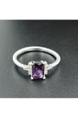 Mor Renkli Burgulu Tek Taş Modeli Yüzük 925 Ayar Gümüş thumbnail 1