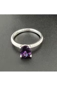 Elips Tek Taşlı Mor Renk Frapan Yüzük 925 Ayar Gümüş thumbnail 2