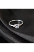 Yuvarlak Ince Tek Taş Yüzük 925 Ayar Gümüş - 3