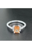 Turuncu Renkli Burgulu Tek Taş Modeli Yüzük 925 Ayar Gümüş thumbnail 1