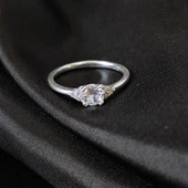 Yuvarlak İnce Tek Taş Bayan Yüzük 925 Ayar Gümüş thumbnail 3