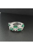Yeşil Ve Beyaz Renkli Baget Taşlı Yüzük 925 Ayar Gümüş thumbnail 2