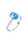Elips Tek Taşlı Açık Mavi Renk Frapan Yüzük 925 Ayar Gümüş - 1
