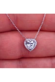 Taşlı Kalp Zincirli Kolye Ucu 925 Ayar Gümüş thumbnail 3