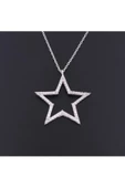 Zirkon Taşlı Içi Boş Yıldız Modeli Zincirli Kolye Ucu 925 Ayar Gümüş thumbnail 2