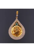 Zirkon Taşlı Damla Tuğralı 6.5 cm Bijuteri Kolye Ucu 22 Ayar Altın Kaplama thumbnail 1