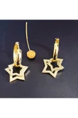 Zirkon Taşlı İki Yıldızlı Altın Kaplama Bijuteri Küpe thumbnail 2