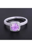 Tek Taş Eflatun Renkli Yüzük 925 Ayar Gümüş thumbnail 2