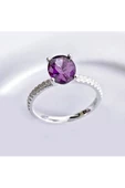 Elips Tek Taşlı Mor Renk Frapan Yüzük 925 Ayar Gümüş thumbnail 1