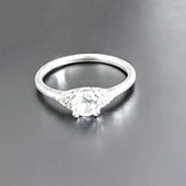 Yuvarlak İnce Tek Taş Bayan Yüzük 925 Ayar Gümüş thumbnail 2