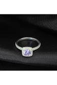 Eflatun Renkli Yuvarlak Tek Taş Yüzük 925 Ayar Gümüş thumbnail 2
