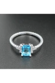 Burgulu Tek Taş Modeli Mavi Renkli Yüzük 925 Ayar Gümüş thumbnail 1