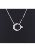 Zirkon Taşlı Ay Yıldız Modeli Zincirli Kolye Ucu 925 Ayar Gümüş thumbnail 2