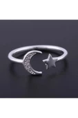 Zirkon Taşlı Ay Yıldız Modeli Yüzük 925 Ayar Gümüş - 2