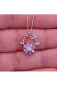 Pembe Zirkon Taşlı Papatya Modeli Rüzgar Gülü Zincirli Kolye Ucu 925 Ayar Gümüş thumbnail 3