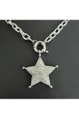 Yıldız Motifli Ve Kalın Zincir Gümüş Kaplama Zirkon Taşlı Bay Bijuteri Kolye Zincir - 1