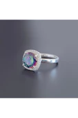 Yuvarlak Tek Taşlı Mistik Renkli Frapan Yüzük 925 Ayar Gümüş thumbnail 2