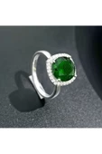 Yuvarlak Tek Taşlı Yeşil Renkli Frapan Yüzük 925 Ayar Gümüş thumbnail 2