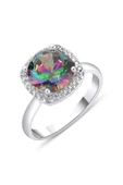Yuvarlak Tek Taşlı Mistik Renkli Frapan Yüzük 925 Ayar Gümüş thumbnail 1