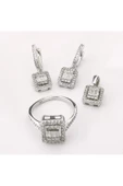 Dikdörtgen Taşlı  Zarif Dörtlü Set  925 Ayar Gümüş(Yüzük, Bir Çift Küpe, Kolye Ucu) thumbnail 1