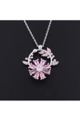 Pembe Zirkon Taşlı Papatya Modeli Rüzgar Gülü Zincirli Kolye Ucu 925 Ayar Gümüş thumbnail 2