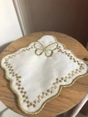 NİVEMESHOME KELEBEK GOLD KARE (6 ADET) KETEN KOKTEYL PEÇETESİ KAHVE YANI SUNUMLUK - 2