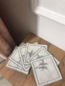 NİVEMESHOME BAŞAK NAKIŞLI GÜMÜŞ KARE (6 ADET) KETEN KOKTEYL PEÇETESİ KAHVE YANI SUNUMLUK - 5