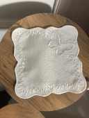 NİVEMESHOME KELEBEK BEYAZ KARE (6 ADET) KETEN KOKTEYL PEÇETESİ KAHVE YANI SUNUMLUK - 3