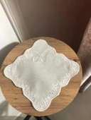 NİVEMESHOME KELEBEK BEYAZ KARE (6 ADET) KETEN KOKTEYL PEÇETESİ KAHVE YANI SUNUMLUK - 1