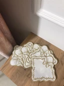 NİVEMESHOME KELEBEK GOLD KARE (6 ADET) KETEN KOKTEYL PEÇETESİ KAHVE YANI SUNUMLUK - 5