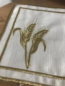 NİVEMESHOME BAŞAK NAKIŞLI GOLD KARE (6 ADET) KETEN KOKTEYL PEÇETESİ KAHVE YANI SUNUMLUK - 2