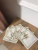 NİVEMESHOME BAŞAK NAKIŞLI GOLD KARE (6 ADET) KETEN KOKTEYL PEÇETESİ KAHVE YANI SUNUMLUK - 5