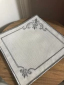 NİVEMESHOME MİHRİMAH NAKIŞLI GÜMÜŞ KARE (6 ADET) KETEN KOKTEYL PEÇETESİ KAHVE YANI SUNUMLUK - 2