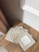 NİVEMESHOME FAS NAKIŞLI GOLD KARE (6 ADET) KETEN KOKTEYL PEÇETESİ KAHVE YANI SUNUMLUK - 5