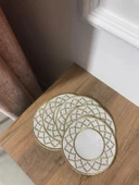 NİVEMESHOME FAS NAKIŞLI GOLD OVAL (6 ADET) KETEN KOKTEYL PEÇETESİ KAHVE YANI SUNUMLUK - 5