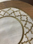 NİVEMESHOME FAS NAKIŞLI GOLD OVAL (6 ADET) KETEN KOKTEYL PEÇETESİ KAHVE YANI SUNUMLUK - 3