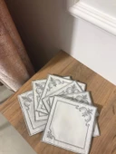 NİVEMESHOME MİHRİMAH NAKIŞLI GÜMÜŞ KARE (6 ADET) KETEN KOKTEYL PEÇETESİ KAHVE YANI SUNUMLUK - 4