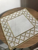 NİVEMESHOME FAS NAKIŞLI GOLD KARE (6 ADET) KETEN KOKTEYL PEÇETESİ KAHVE YANI SUNUMLUK - 2
