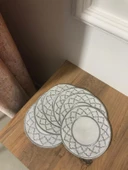 NİVEMESHOME FAS NAKIŞLI GÜMÜŞ OVAL (6 ADET) KETEN KOKTEYL PEÇETESİ KAHVE YANI SUNUMLUK - 5