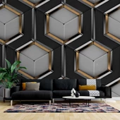 3 Boyutlu Siyah Gold Petek Duvar Kağıdı Baskı thumbnail 1