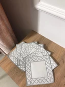 NİVEMESHOME FAS NAKIŞLI GÜMÜŞ KARE (6 ADET) KETEN KOKTEYL PEÇETESİ KAHVE YANI SUNUMLUK - 5