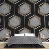 3 Boyutlu Siyah Gold Petek Duvar Kağıdı Baskı thumbnail 2