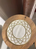 NİVEMESHOME FAS NAKIŞLI GOLD OVAL (6 ADET) KETEN KOKTEYL PEÇETESİ KAHVE YANI SUNUMLUK - 1